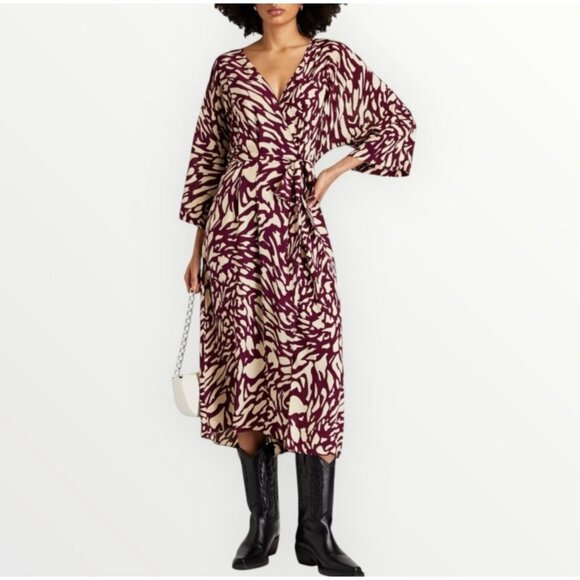 ba&sh Goa Animal Print Midi Dress in Bordeaux - Picture 1 of 10